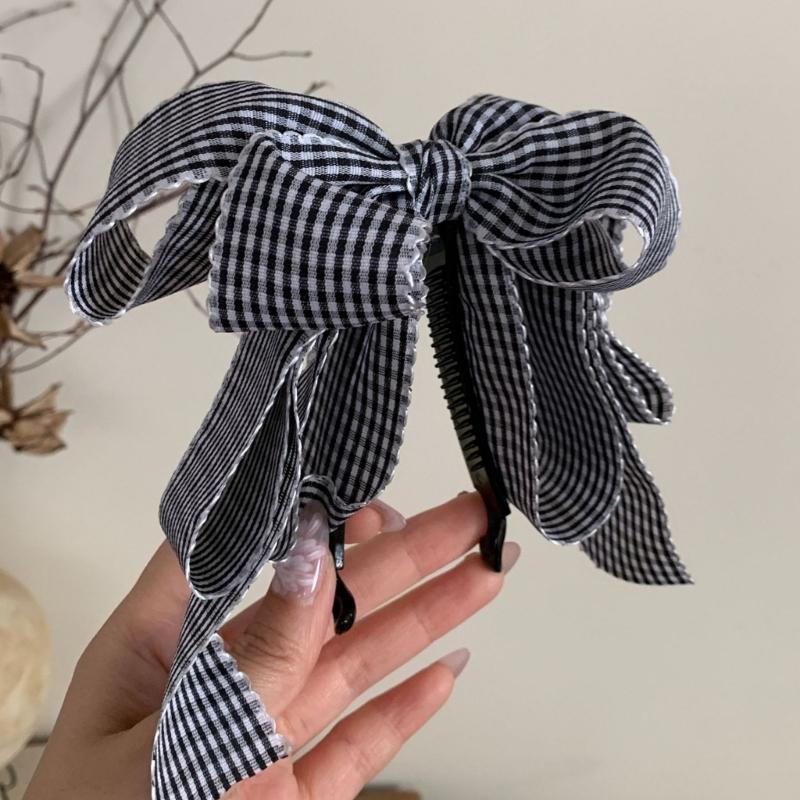 Cute Tartan Hairpin Soft Textile Design School Style Hair Ornament For Teens Ladies