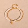 Double Layer Stacked Bracelet Stainless Steel Gypsophila Chain Imitation Pearl Ball Bracelets For Women Gold Color Jewelry