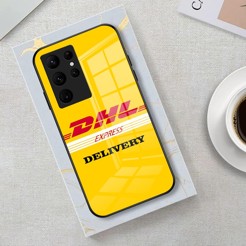 

Fashion INS D-DHL Logo Phone Case For Samsung S26 S25 Edge Ultra 23 22 21 20 Ultra Plus S24 Fe Glass Cover Galaxy S25 FE
