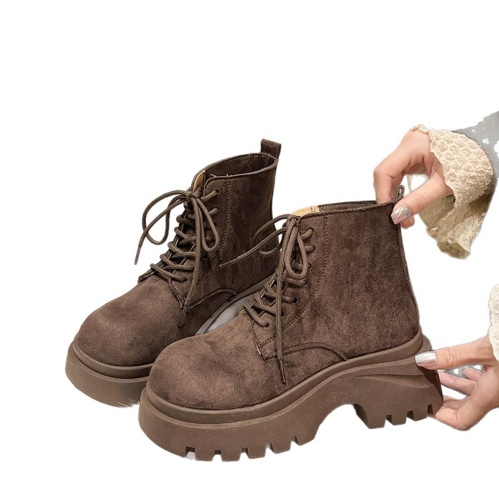 European Matte Soft Leather Big Head Muffin Thick-soled Martin Boots Women's 2025 New Small Height Increase Versatile Short Boots