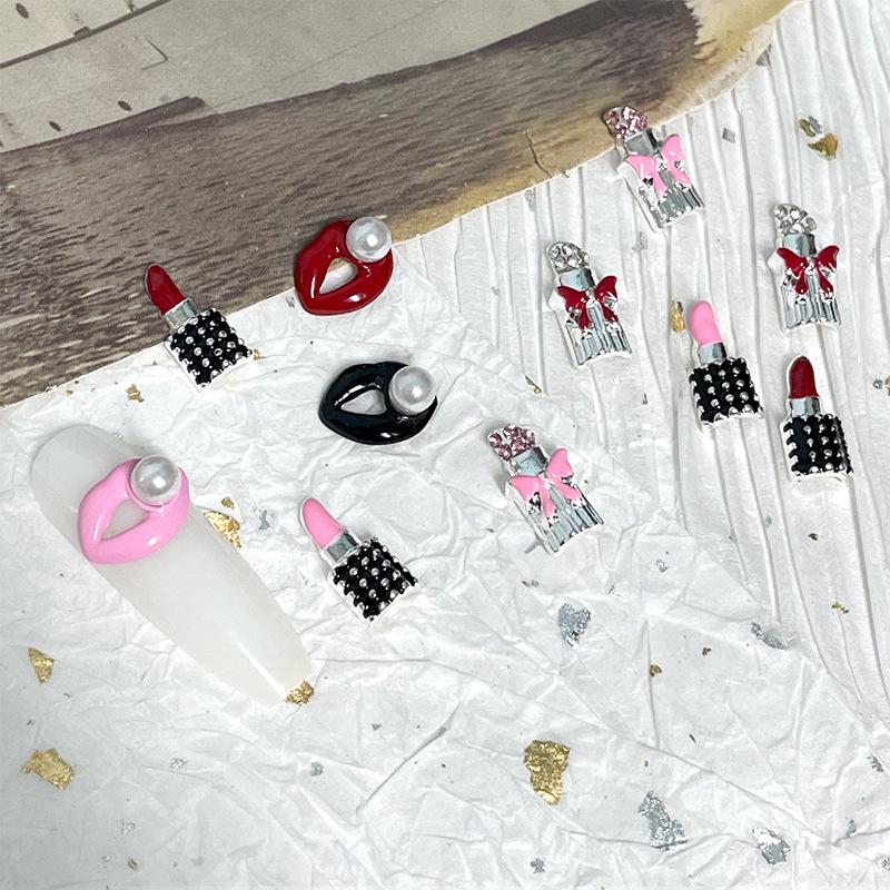 Romantic Red Lips Rhinestone Lipstick 3D Nail Art Decorations