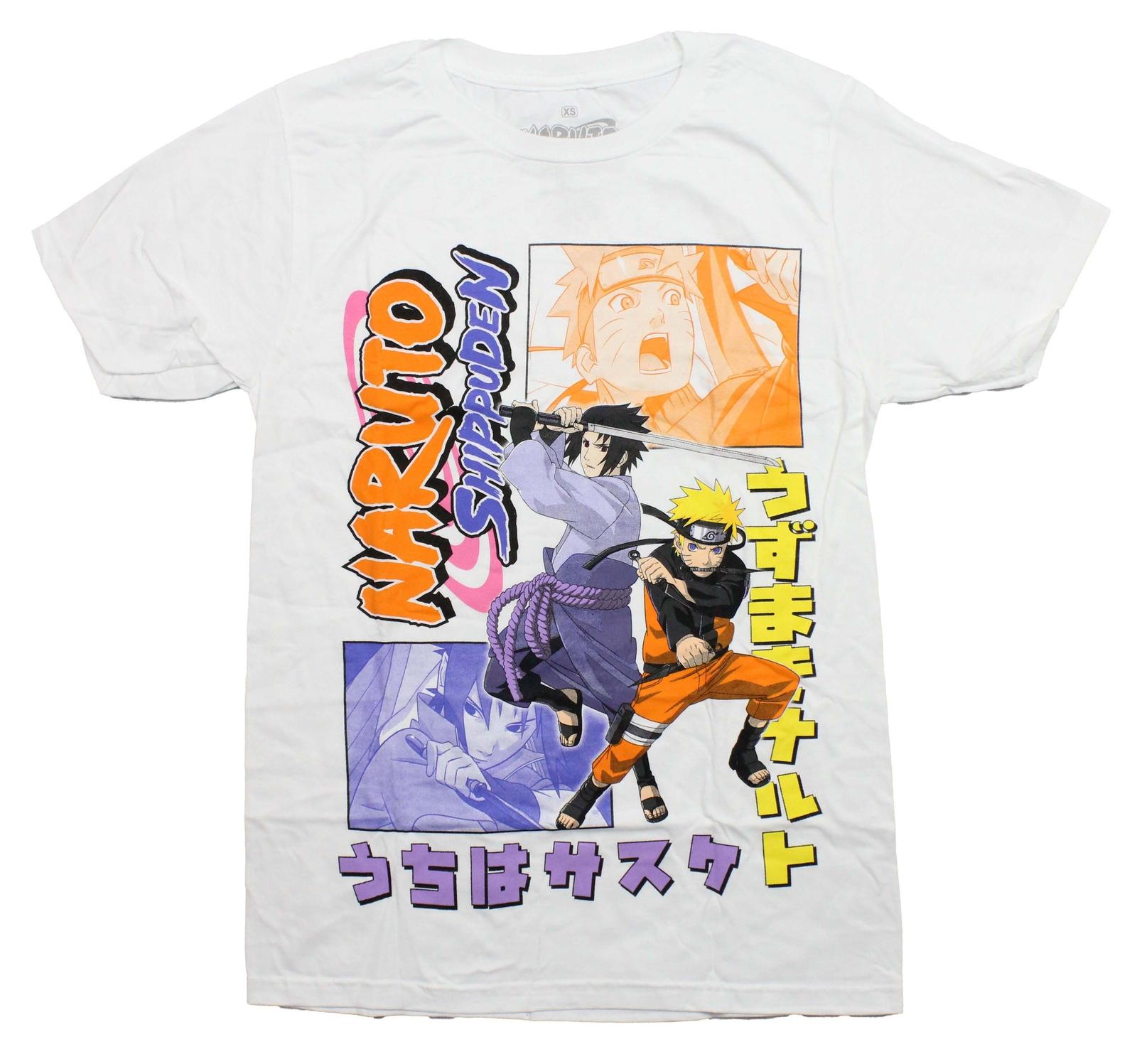 Naruto Shippuden New Adult T-Shirt - Sasuke & Naruto Fighting Stances Logo S