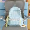 Schoolbag Korean fresh plaid corrugated backpack girl heart lace small schoolbag girls junior high school students female commuter bag
