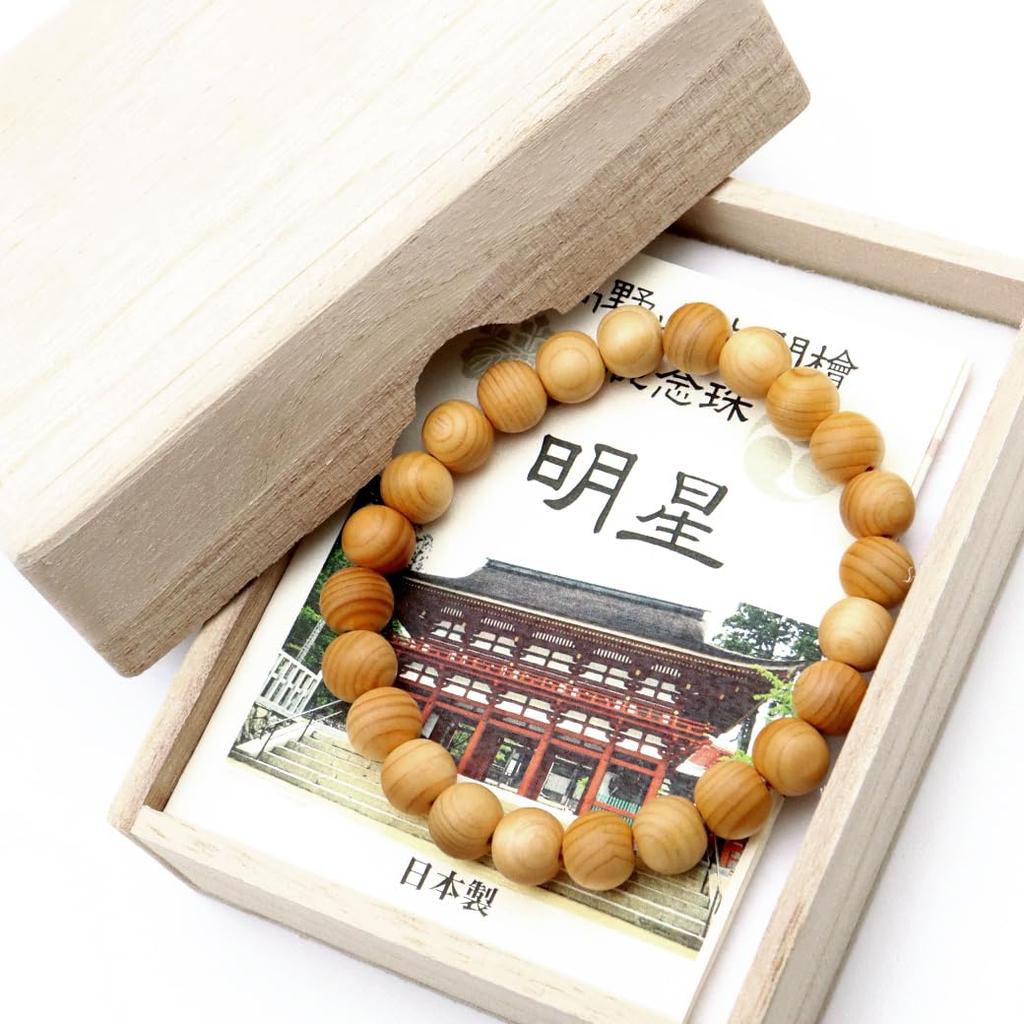 Koyasan Koyasan Chumon Hinoki with Wooden World Heritage Site Wrist Prayer Natural Power Stone [GOLD STONE] Bracelet, (Japanese Cypress) 9mm, Box,