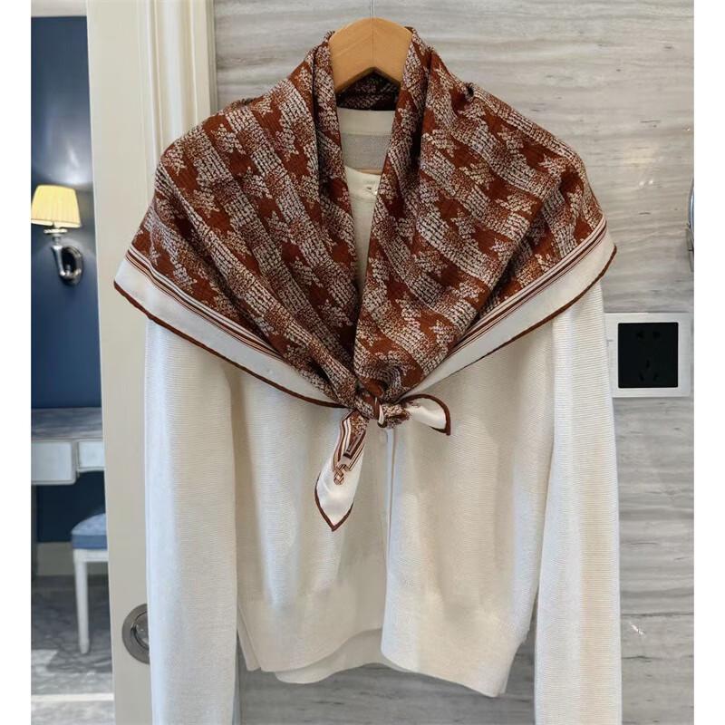 NINA SOLOR Wool Plaid Double-Sided Square Scarf