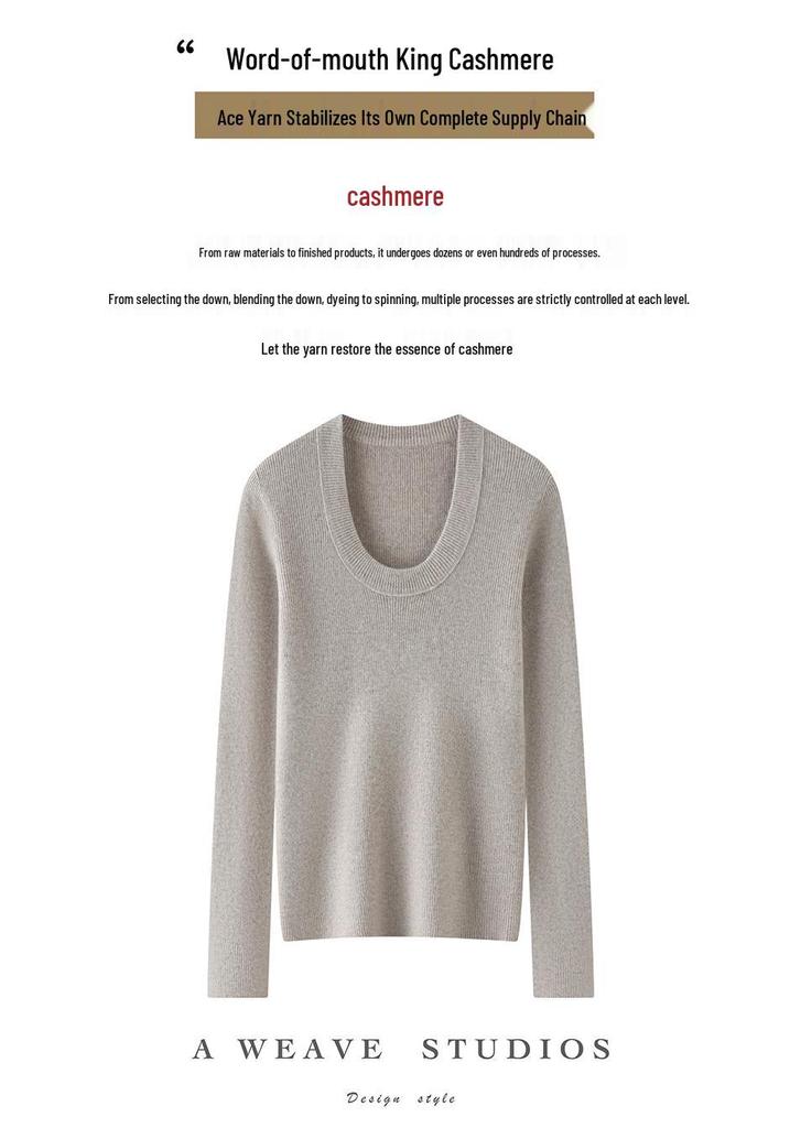 V-neck Women's Slim-fit Cashmere Sweater - 2026 Autumn/Winter Ribbed Elegant Solid Color Pullover