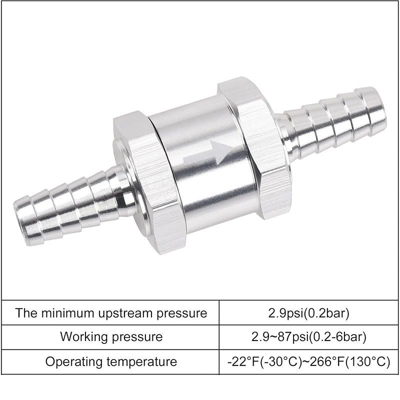 Aluminum Alloy Universal One-Way Check Valve for Car, Boat, Machinery, Gas, Oil, Diesel (6-10mm)