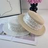 French Flat Top Straw Hat Women's Premium Top Hat Hollow Hat Ribbon Polka Dot Sunscreen Straw Hat Seaside Beach Hat