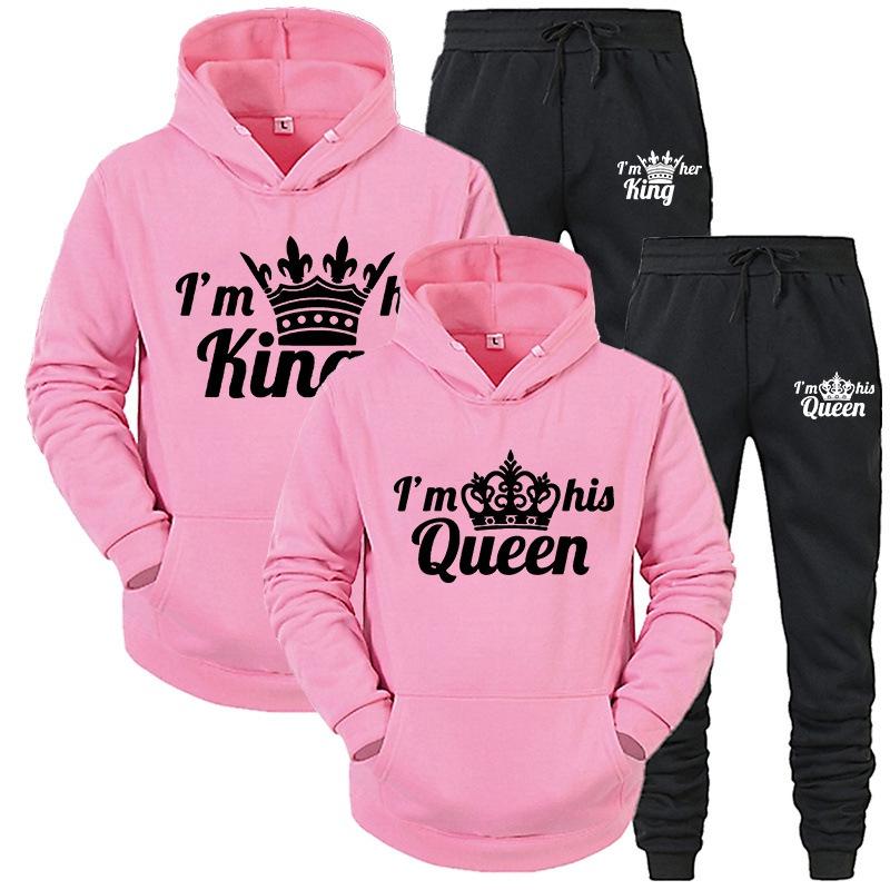 KingQueen Unisex Couple Hoodie & Sweatpants Set - Casual Sportswear