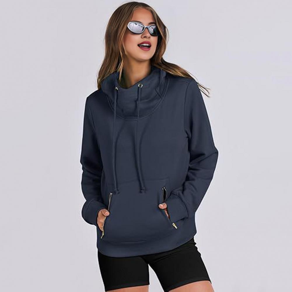 Felpa con Cappuccio Lady Dall Inverno Tasche con Cerniera Polsino Elastico Tinta Unita Coulisse Stile Preppy Maniche Lunghe Pullover con Cappuccio Sport Fitness