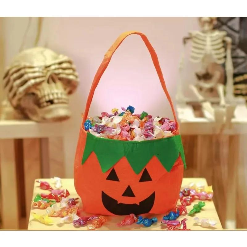 Gift Ready Halloween Treat Bag Non Toxic Felt Reusable Pumpkin Kids Candy Collector Trick or Tote Party Favors Decor