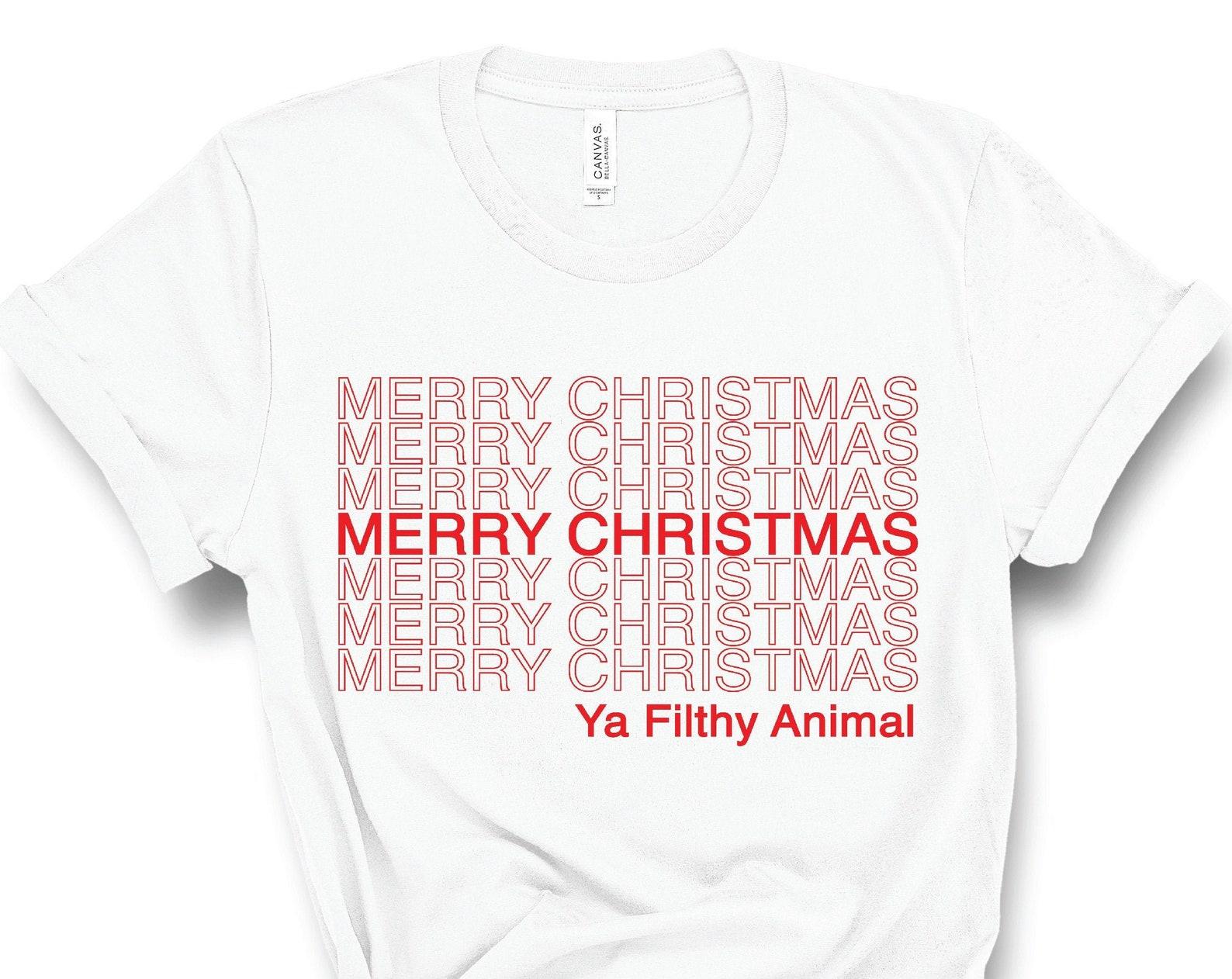 Merry Christmas Ya Filthy Animal, Funny Christmas T Shirt, Home Alone Shirt,Family Holiday Top,Funny Christmas Tee,Christmas Shirt for Women 4XL