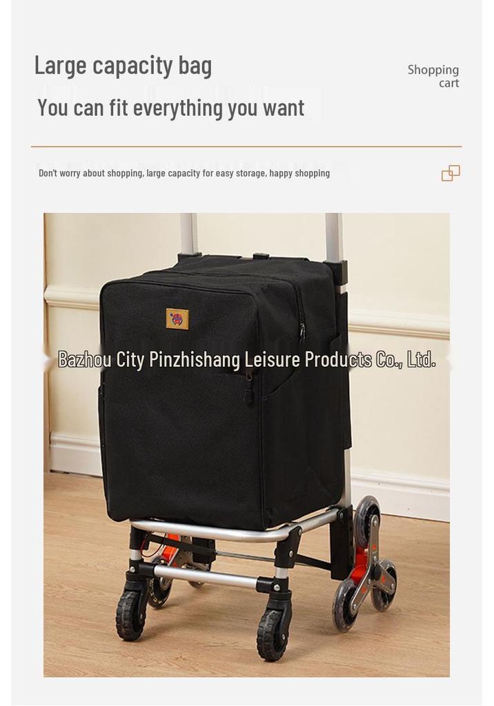 Compact Aluminum Stair-Climbing Shopping Cart with Cloth Bag and Pull Rod