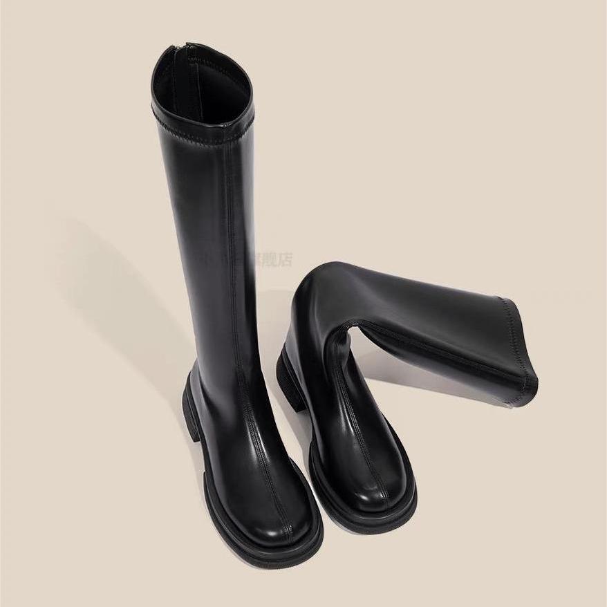 2025 men knehøye støvler ridestøvler tynne elastiske støvler tykksålede høye støvler høst- og vinterstøvler dame