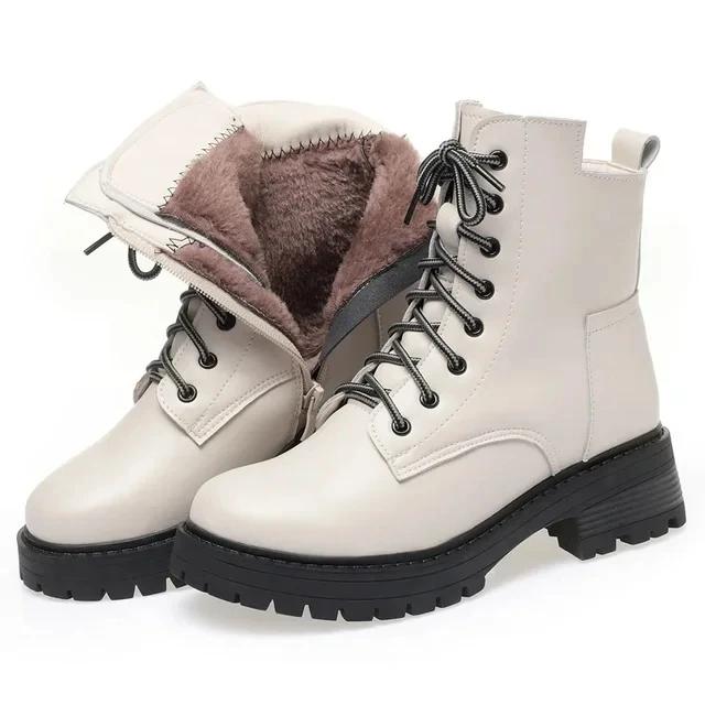 

Non-slip Women s Snow Quilted Boots Genuine Leather Warm Woman Ankle Boot Fluffy Brown Winter Shoes Women Large Size 43 43