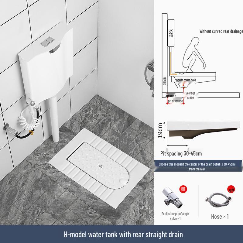 Compact Ceramic Squat Toilet with Flip Lid and Cover Plate