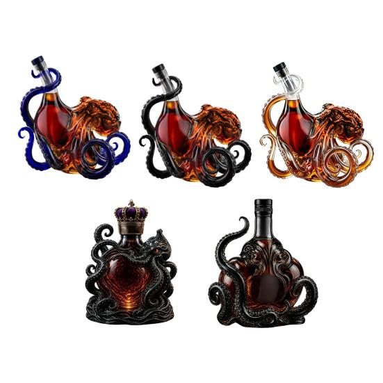 3D Octopus Whiskey Decanter, Nautical Art Collectible Whiskey Bottle, 350ml Glass Decorative Liquor Bottle, Home Bar Decanter for Spirits Whiskey
