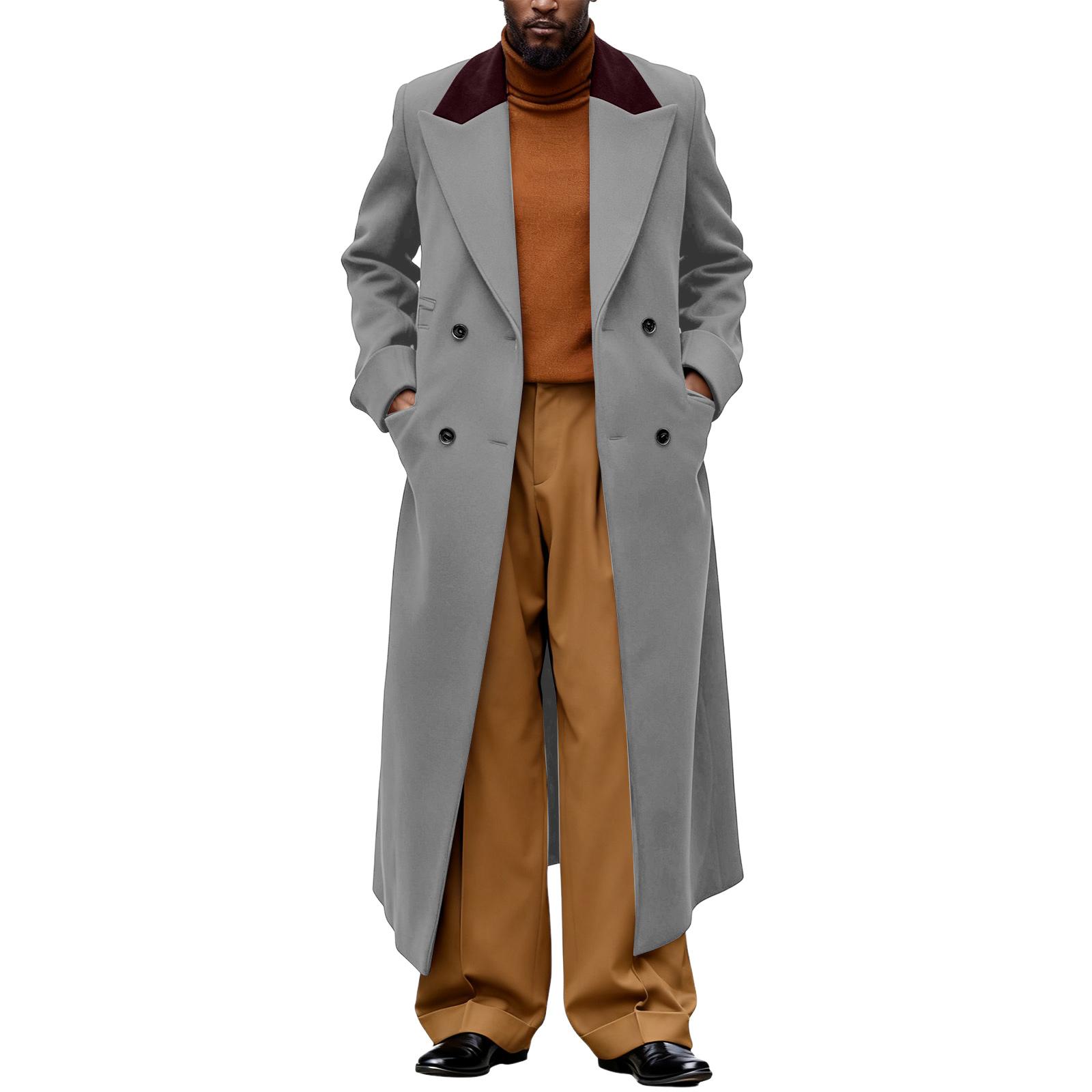 

Мужское британское однотонное длинное пальто, модное теплое шерстяное пальто XL