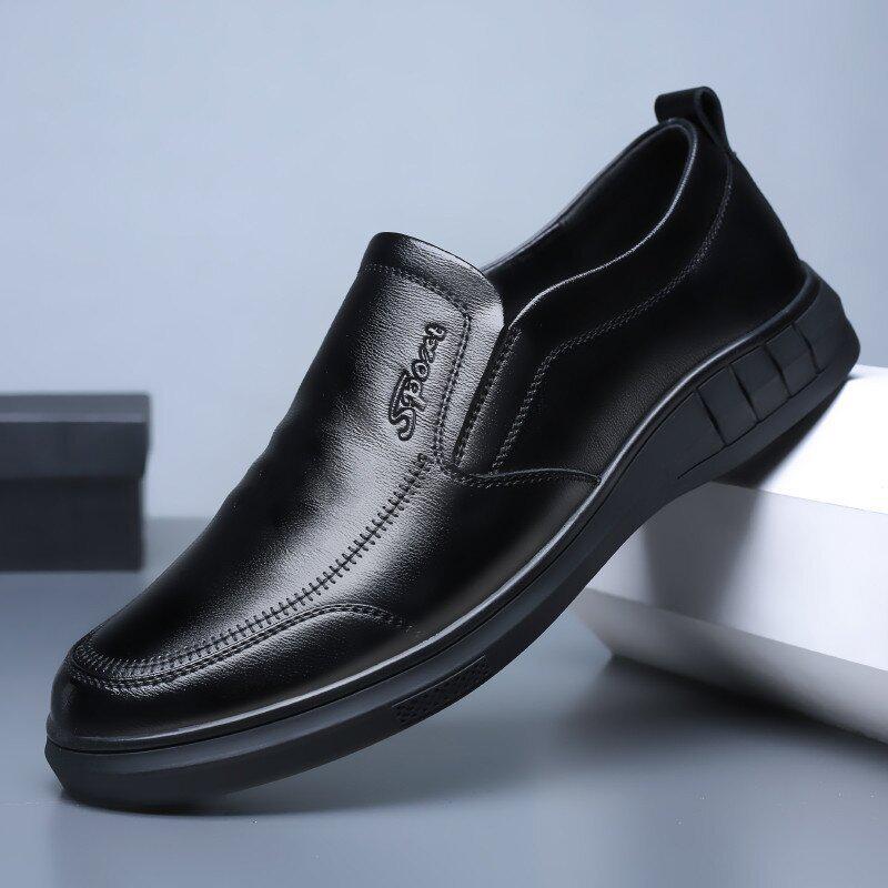 Men's Waterproof Soft Leather Slip-On Loafers - Comfortable Driving Shoes for Hotel or Work
