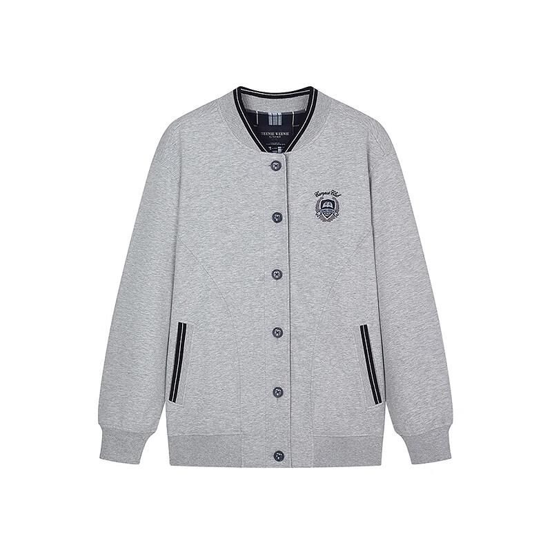 Teenie Weenie Women's College Style Bear Embroidered Baseball Collar Sweatshirt