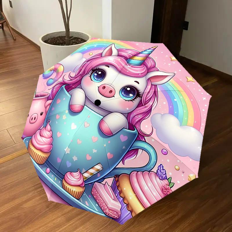 1PC unicorn cupcake Automatic Open/Close Umbrella with Windproof, 8-Rib Sturdy Canopy, Durable Ribs, Fashionable Design, Outdoor Accessory, Fun Prin,