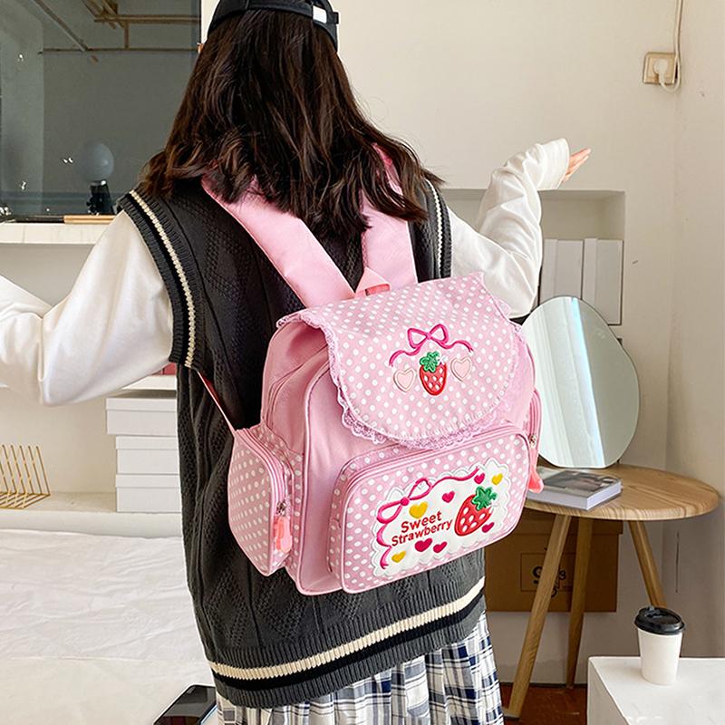 Pink Girl Embroidery Strawberry Children'S Schoolbag Student Birthday Gift Cartoon Backpack Book Bags Christmas  Year Gift