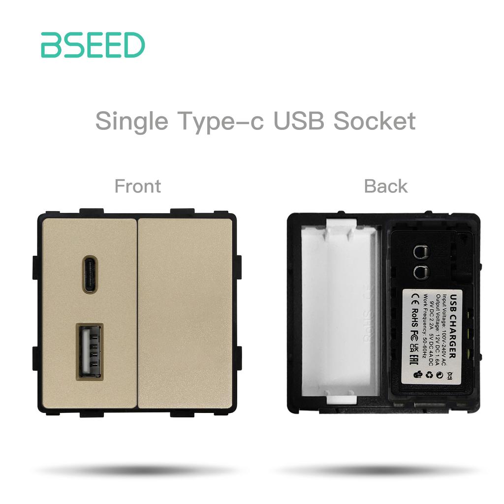 BSEED Mechanical Button Light Switches 1/2/3Way Half TV RJ45 ST Plug EU FR Wall Sockets USB Type-c Ports DIY Parts Glass Frames