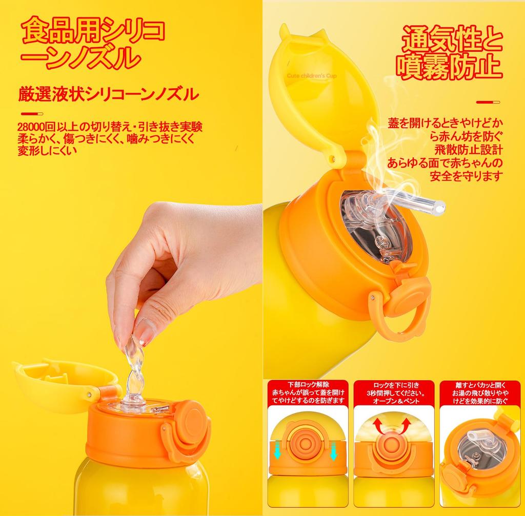 Children's 500ml Water Bottle with 3-Way 316 Stainless Steel Liner, Cute Design, Durable, Splash-Resistant Lid, Straw, Thermos, Insulated, Handheld,
