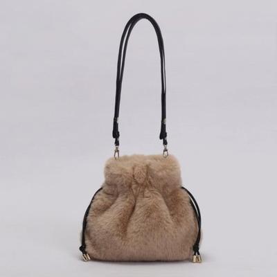 Fur Pouch Bag L Beige  LaLa Canvas Bag + wooL gLoves Gift 