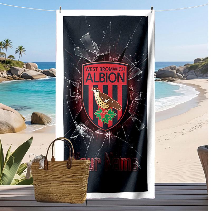 West Bromwich Albion FC Personalized Printed Beach Towel Soccer Logo Support Custom Name Text Absorbent Towel For Sport Travel Special Gift