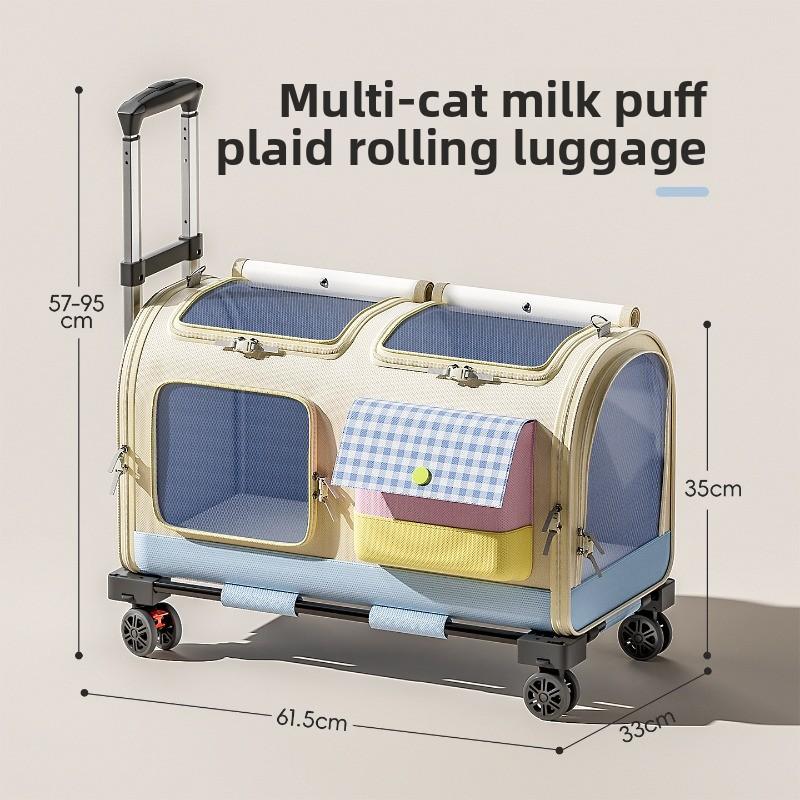 Pet Backpack for Travel Foldable Cat Carrier with Telescopic Handle Large Capacity Kitten Bags Lightweight Puppy Trolley Crate