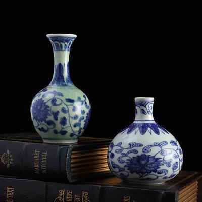 Vaso de Porcelana Azul e Branco Chinês - Pequeno Decor de Mesa em Cerâmica para Arranjo de Flores, Centro de Mesa Oriental para Escritório e Casa