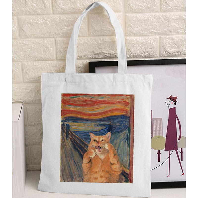 Women Graphic College Harajuku Shopper Bag Van Gogh Sunflower Starry Sky Shopping Bag Women Canvas Shoulder Bag Large Tote Bag