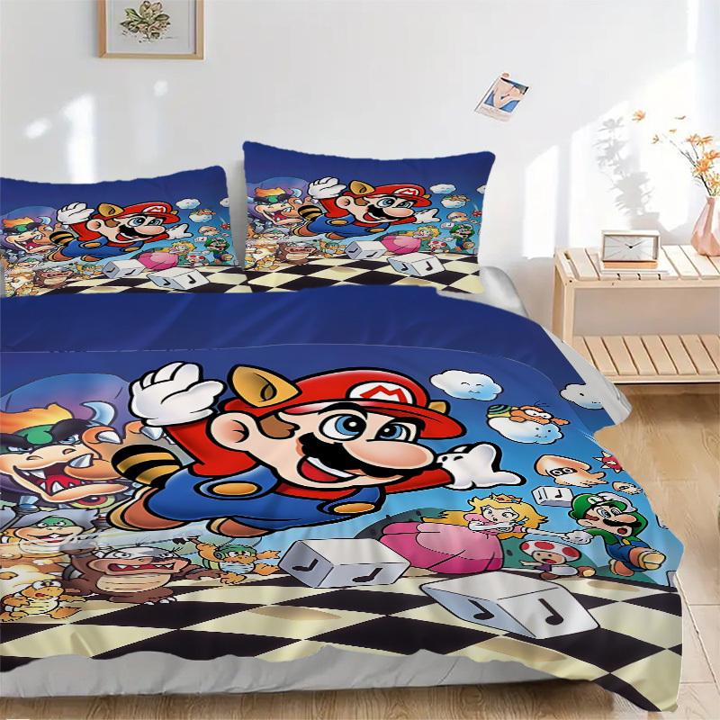 3pc Mario Party Bedding Set Guest Room Bedroom Decor Christmas Halloween Decor Gifts- All Seasons (No Insert)a1013089