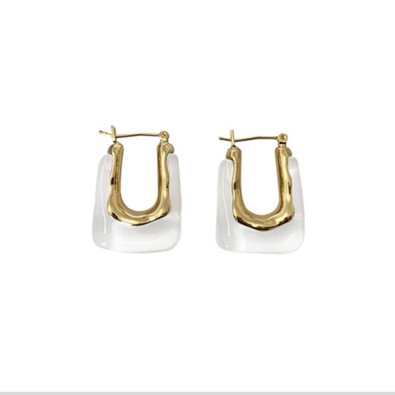 Chic Geometric U-Shaped Acrylic & Metal Retro Earrings for Women