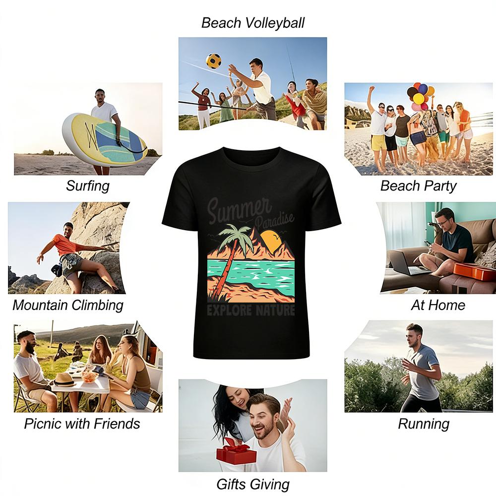Summer Paradise Explore Nature Coconut Tree Beach Graphic Tee Pure cotton T-shirt