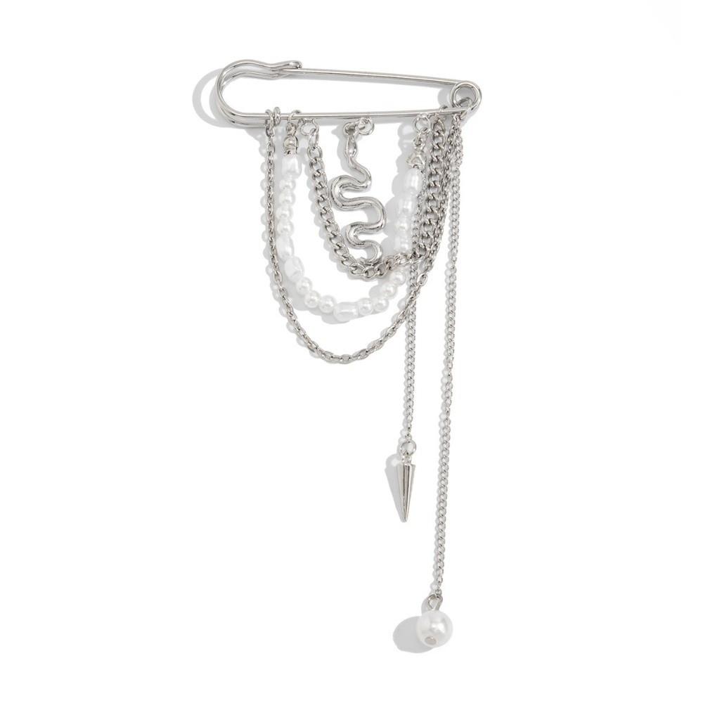 Trendy Faux Pearl Brooch Exquisite Snake Shape Pin INS Style Suit Lapel Pin  Suit Decoration