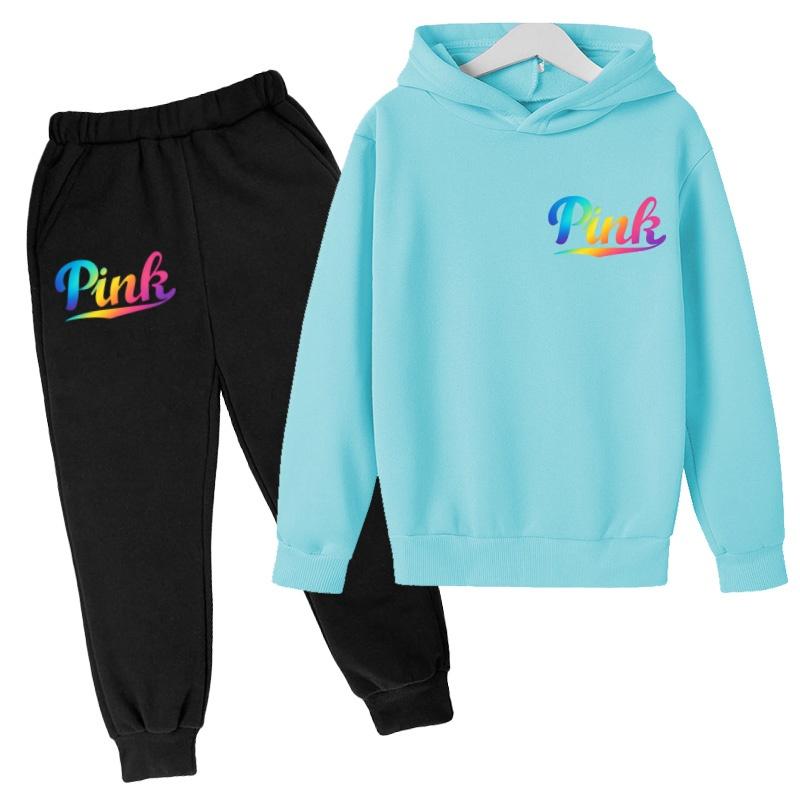 Kids Hoodie Pink Letters Print Coat Boy Girl Toddler 3-12 Years Charming Casual Clothing Top+Pants 2P Leisure Sports Fashion Set