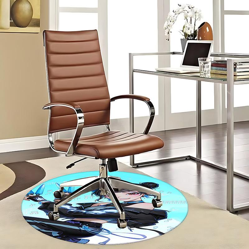 1pc Anime Cartoon Design Round Carpet Office Chair Mat, NonSlip Rug for Home Decor, Living Room