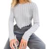 Fashion Solid Color Rib Fabric Long Sleeves Knitting Short Midriff-Baring Sweater Long Sleeved Knitted Sweater