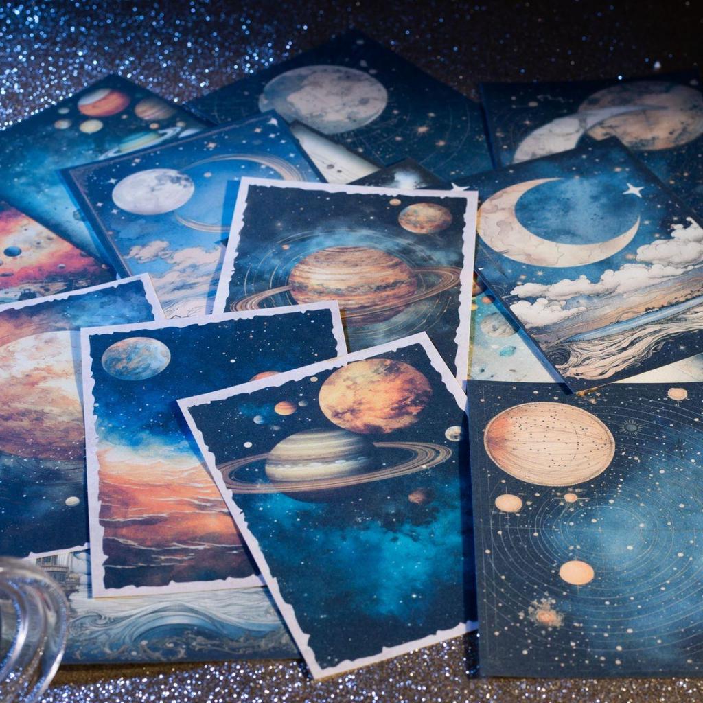 30Pcs/Pack Starry Sky Moon Phase Planet Night Scene Decoration Material Paper Perfect for Journal Scrapbooking DIY Supplies