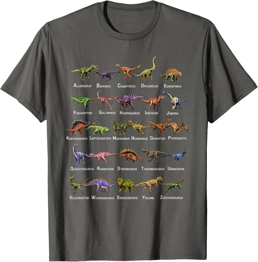 Dinosaur Alphabet Shirt Men's Cotton Graphic Tee Educational T-Shirt For Dino Lovers