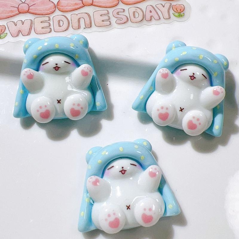 10Pcs New Cute Resin Mini Rabbit Bear Cake Rainbow Series Flat Back Manicure Parts Embellishments For Hair Bows Accessories