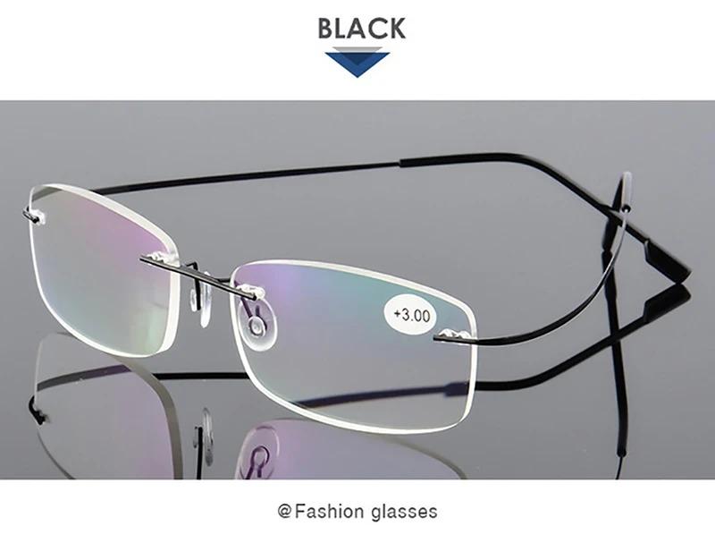 Titanium Alloy Rimless Reading Eyeglasses Light Square Flexible Blue Proof Eyeglasses Frame Women Anti-Blue Ray Eyeglasses Men 3