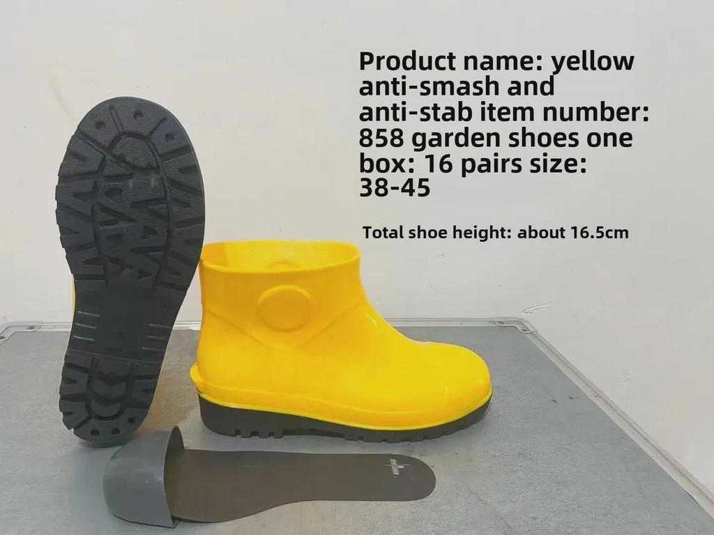 Men's Yellow Rain Boots: Mid To High Tube, Steel Toe, Anti-Smash, Anti-Puncture, Acid and Oil Resistant.