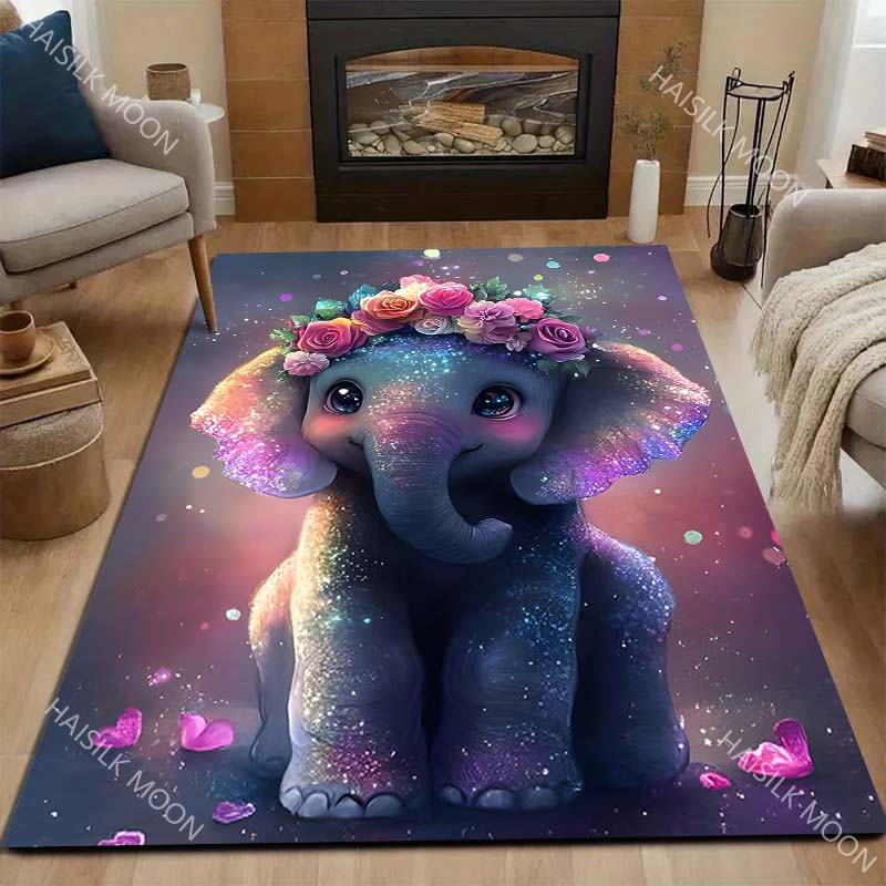 Pattern with Baby Elephant and Wreath Carpet for Living Room Bedroom Bedside Floor Mat Sofa Table Area Rugs Home Decor