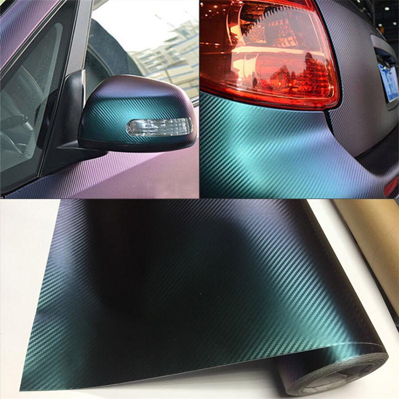 3D Car Interior Accessories Panel Chameleon Carbon Fiber Vinyl Wrap DIY Sticker Purple Green GZW