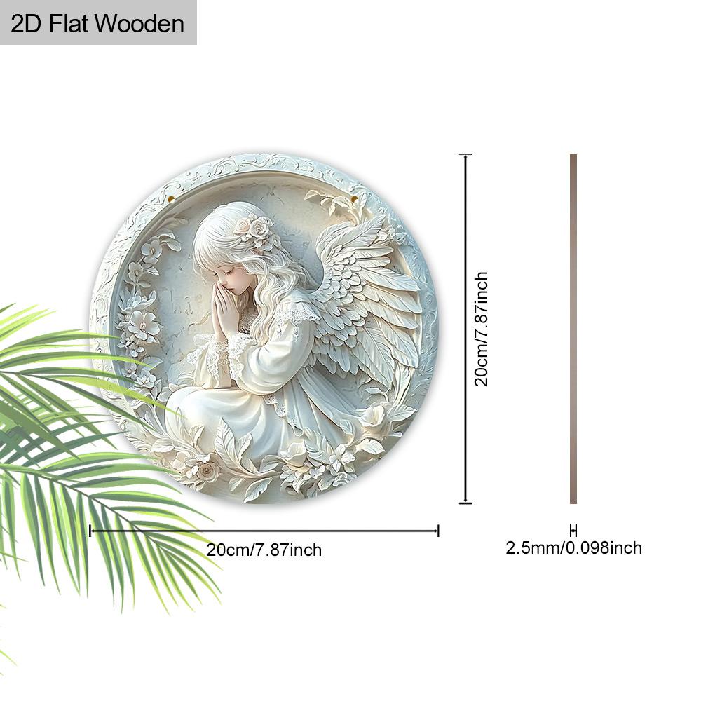 Pretty Angel Wooden Sign - Beautiful Angel Round Sign for Front Door Wall Hanging Decor Ideal Home Hanging Ornament