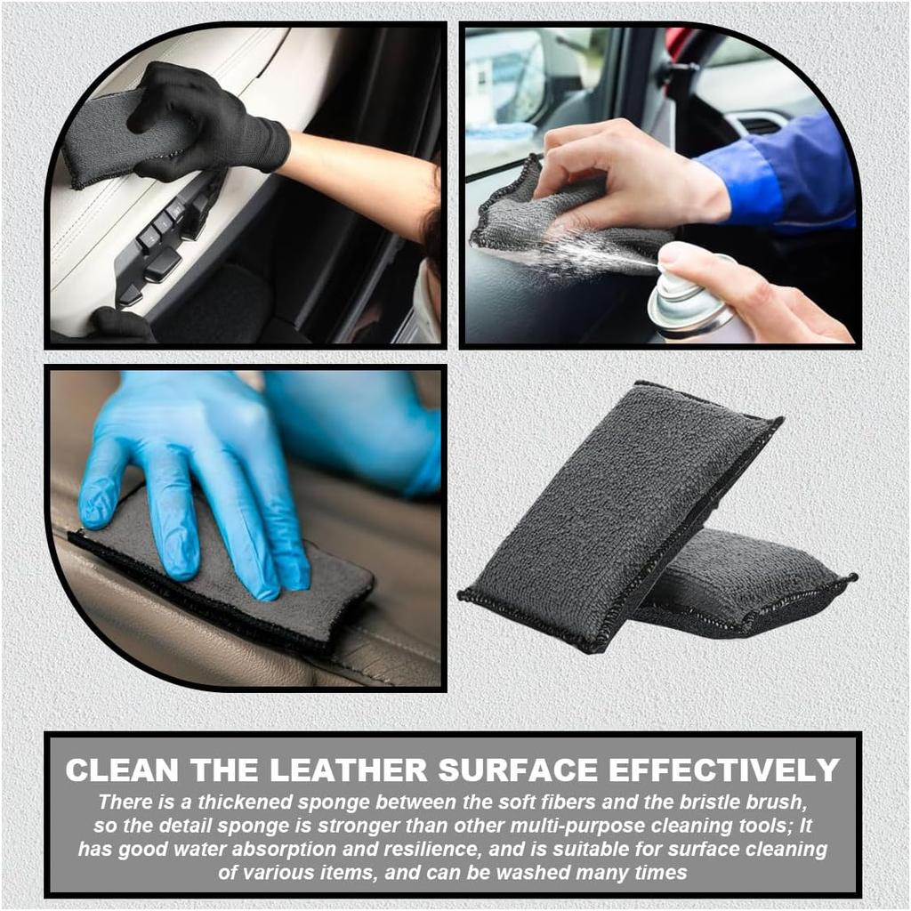 3PCS 5"×3" Car Interior Scrubbing Sponges, Microfiber Car Wash Sponges, Auto Detailing Scrub Pads, Interior Cleaning Sponges For Car Leather,