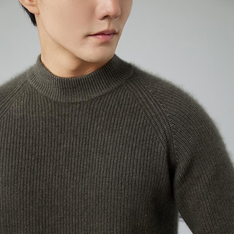 New Shoulder Sleeve Cashmere Sweater Men's Semi-turtleneck Thickened Sweater Solid Color Knitted Wool Base